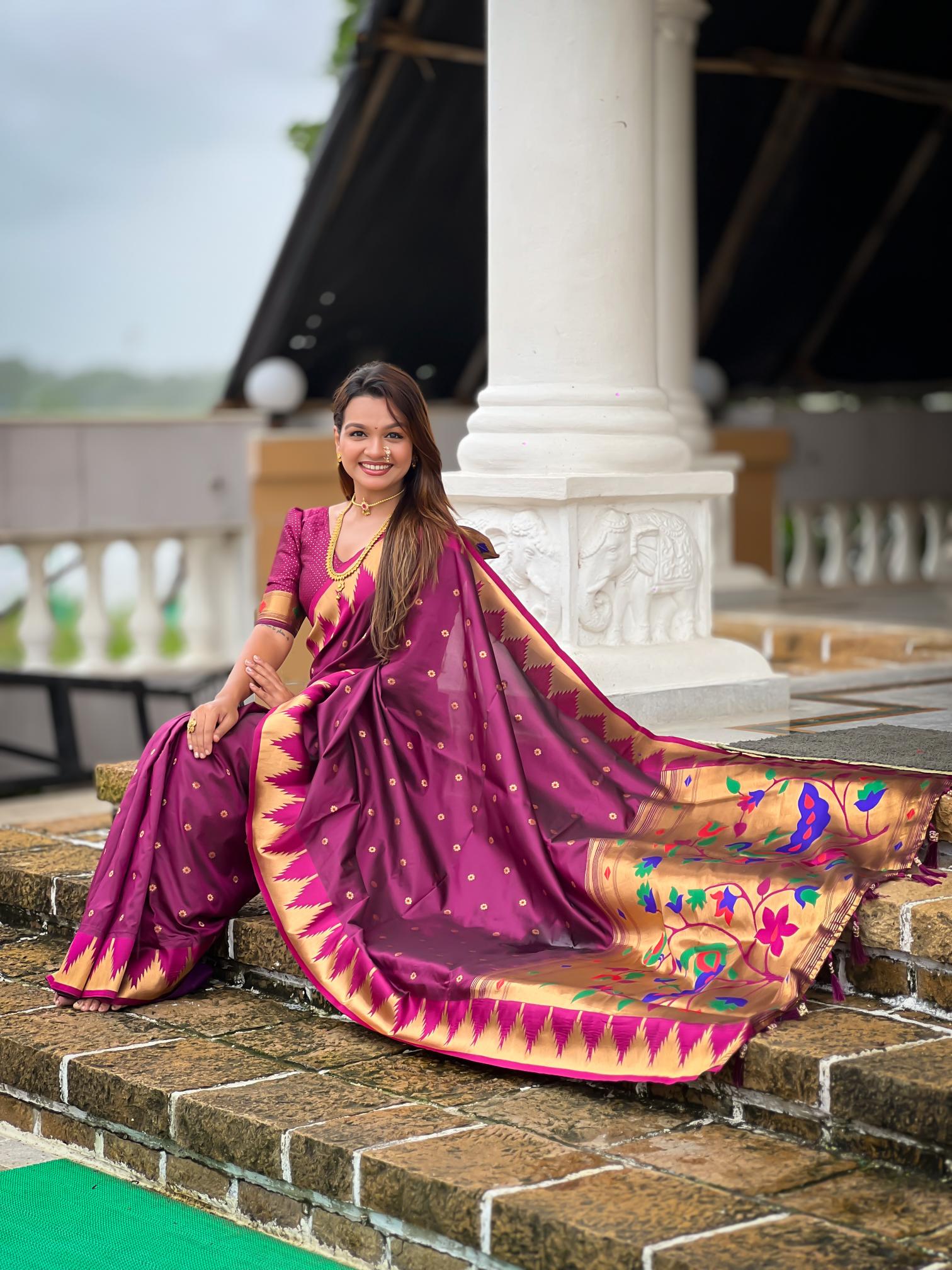Wine Paithani Silk Saree