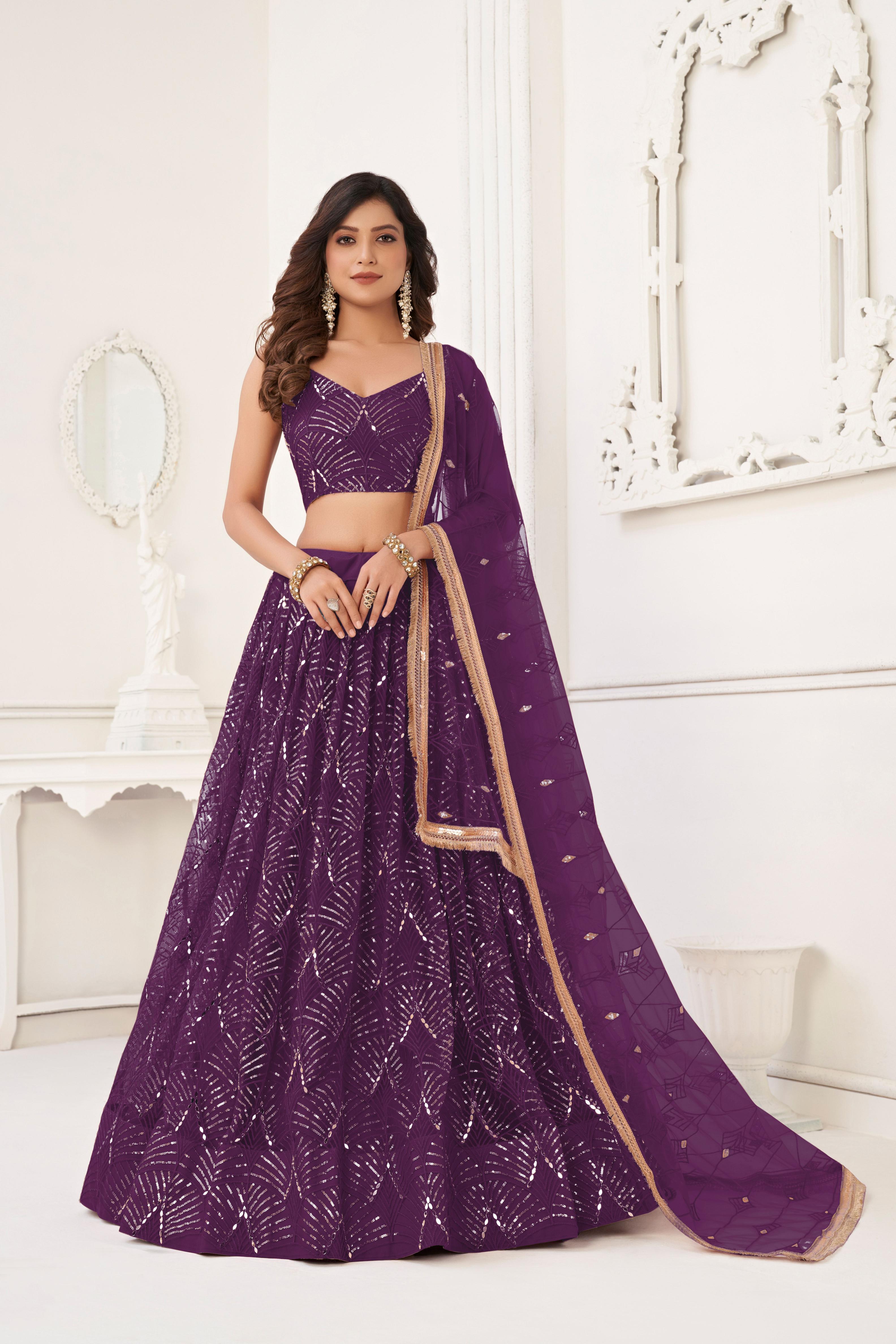 Wine Party Wear Butterfly Net Lehenga