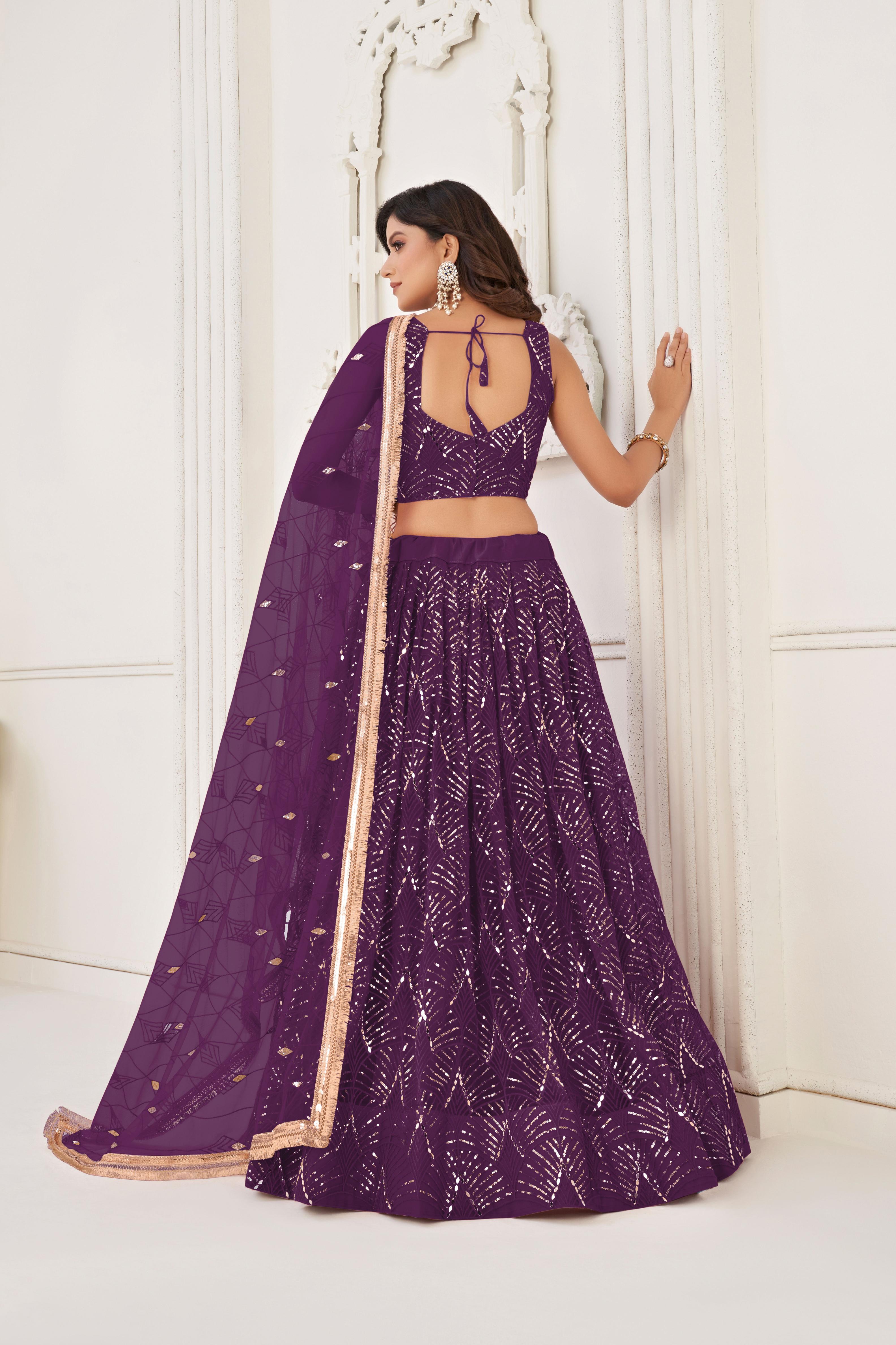 Wine Party Wear Butterfly Net Lehenga — alternate view