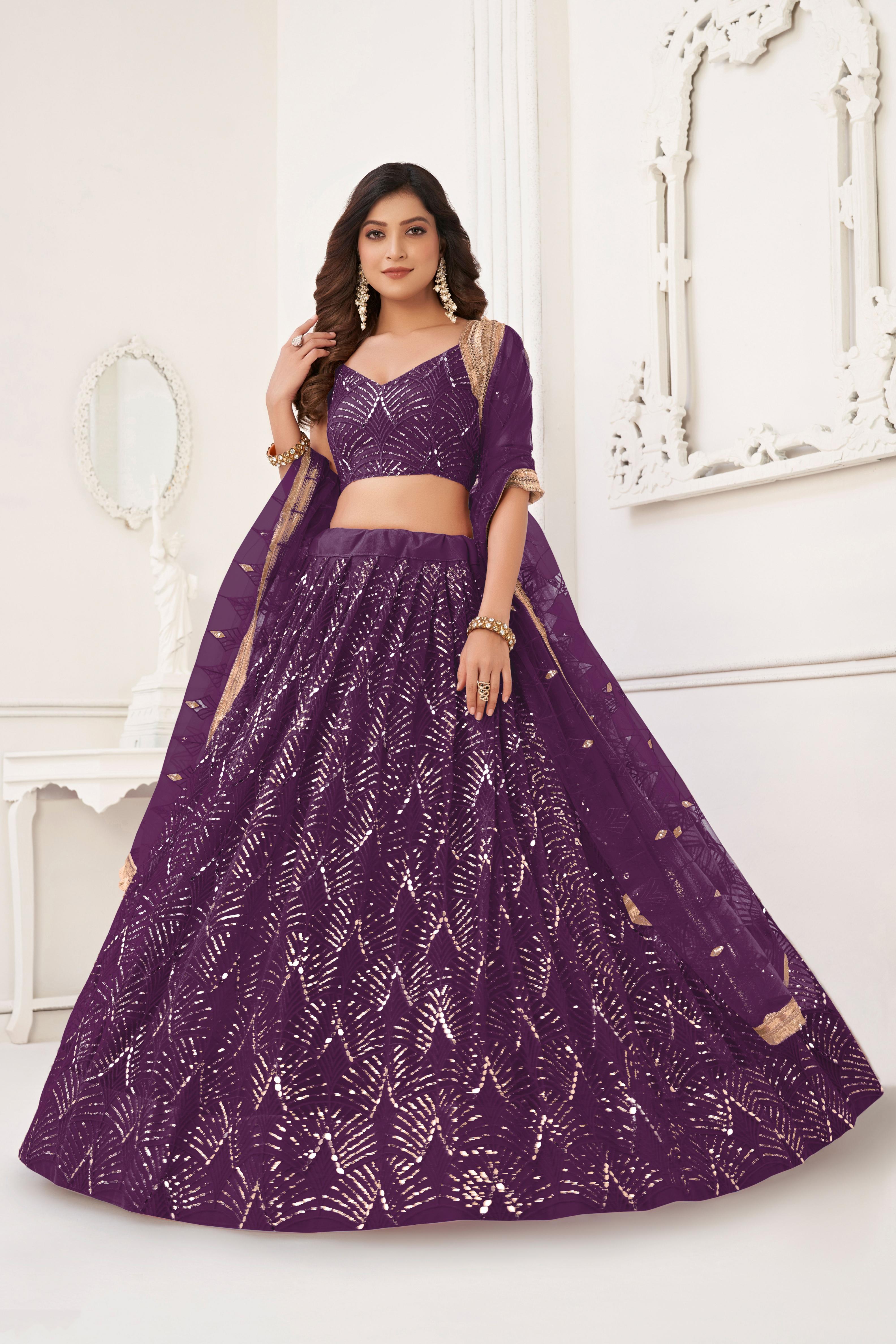 Wine Party Wear Butterfly Net Lehenga