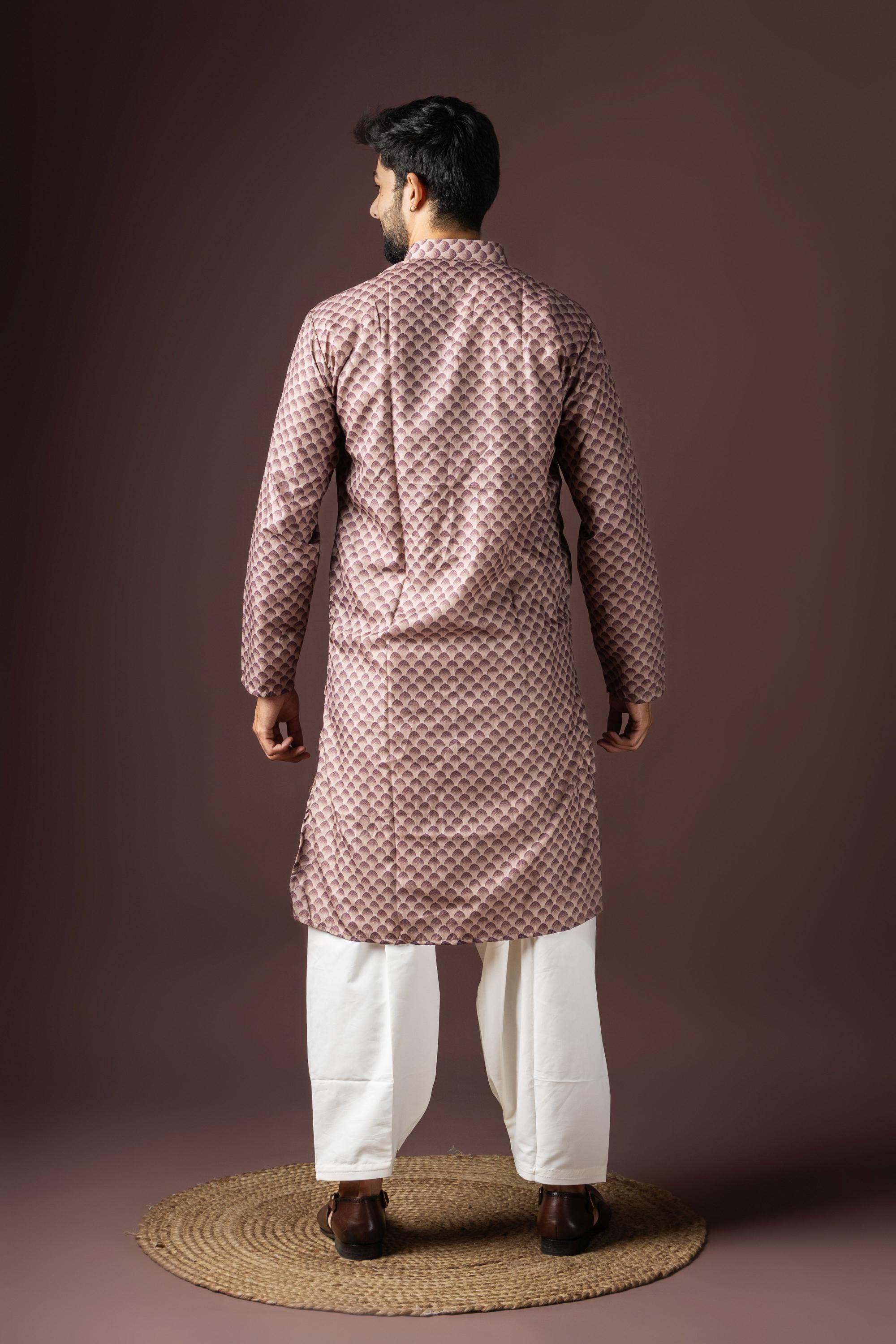Wine Printed Blended Cotton Kurta Pyjama — alternate view