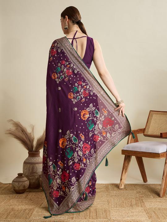 Wine Printed Cotton Saree — alternate view