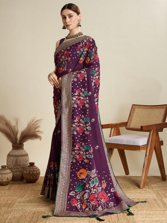 Wine Printed Cotton Saree