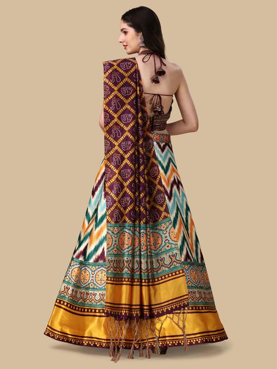 Wine Printed Satin Silk Lehenga — alternate view