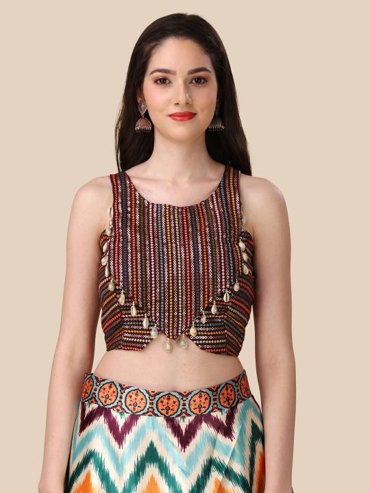 Wine Printed Satin Silk Lehenga
