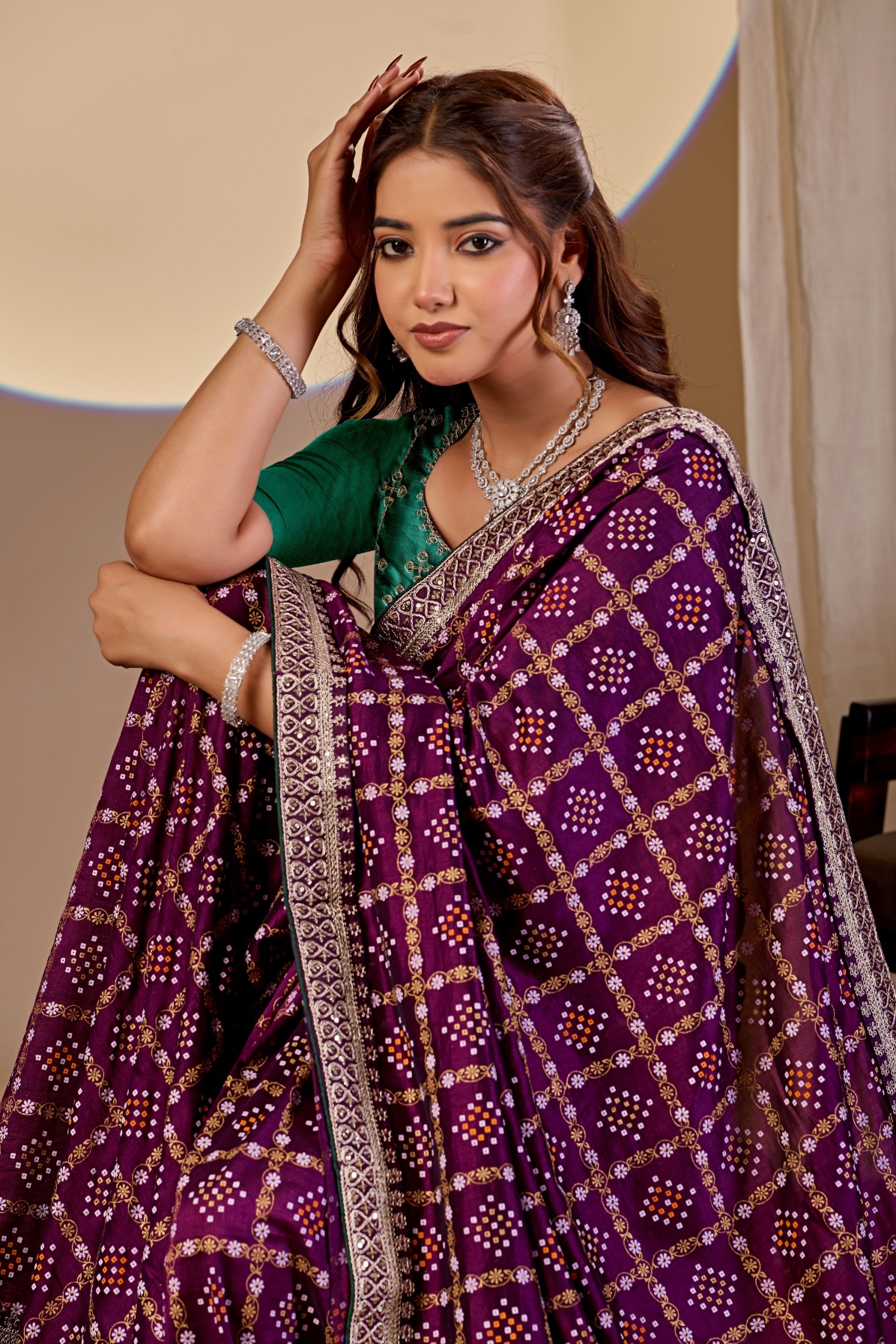 Wine Printed Vichitra Saree