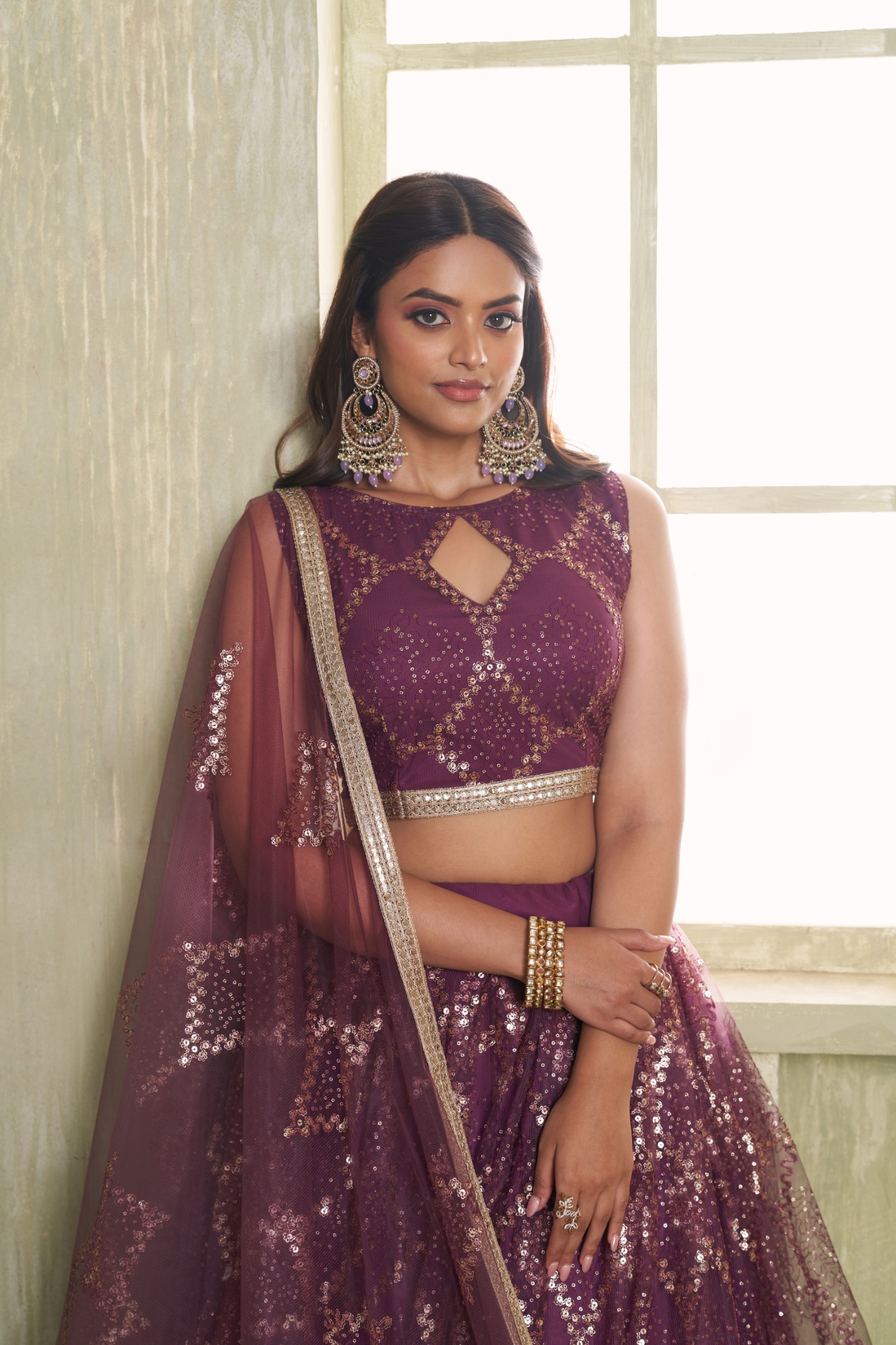 Wine Purple Sequins Embroidered Lehenga Choli