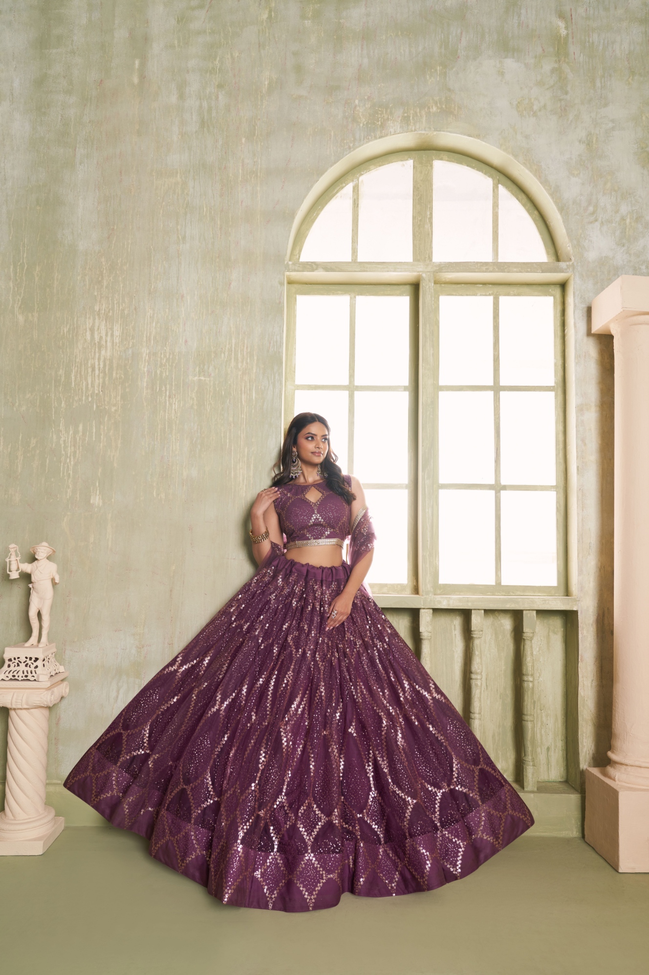 Wine Purple Sequins Embroidered Lehenga Choli