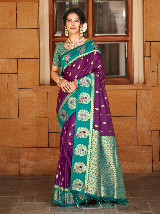 Wine Rama Woven Designer Silk Saree