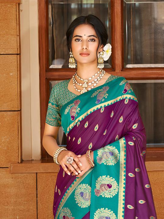 Wine Rama Woven Designer Silk Saree — alternate view