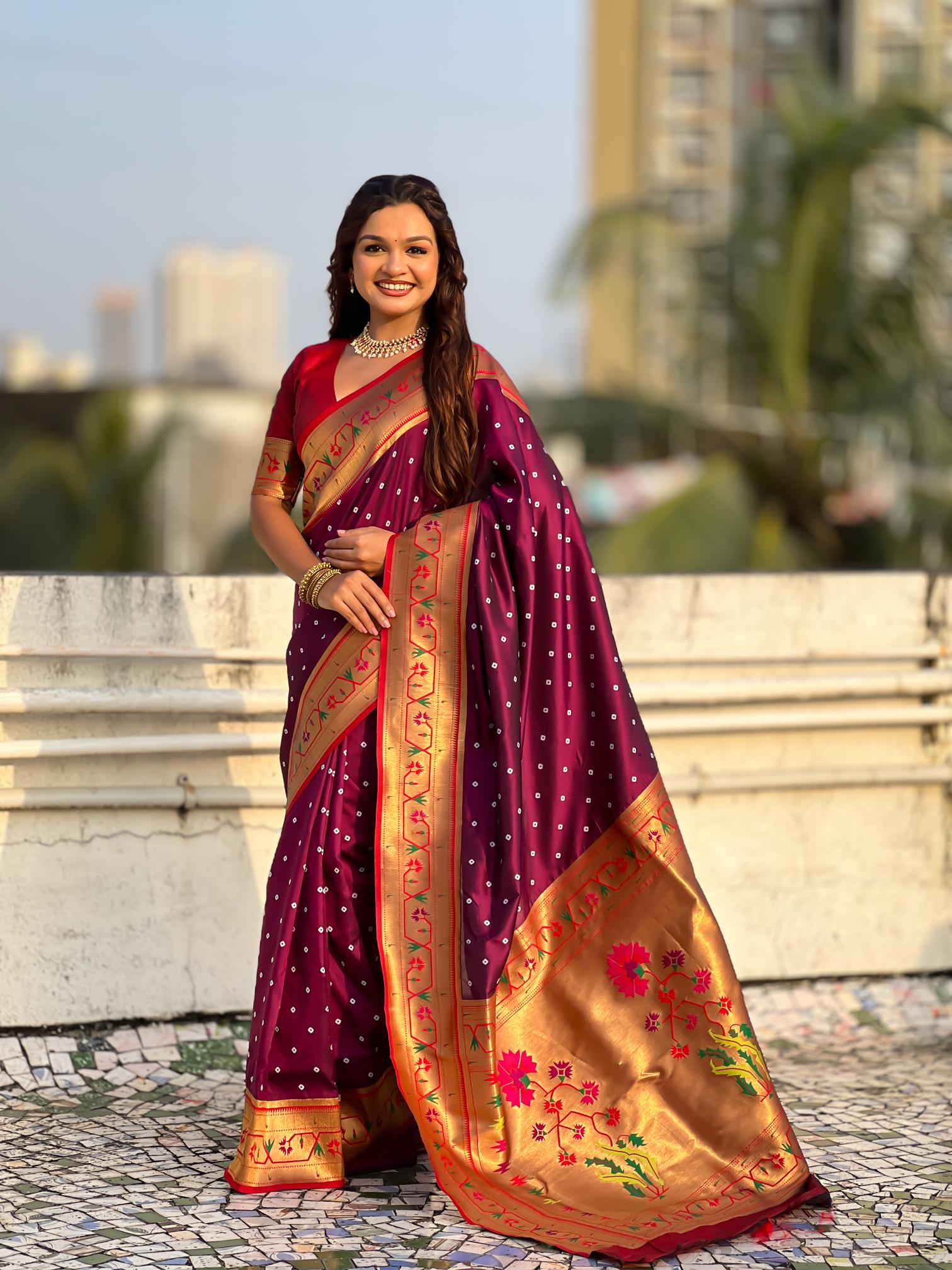 Wine Red Paithani Designer Soft Silk Saree