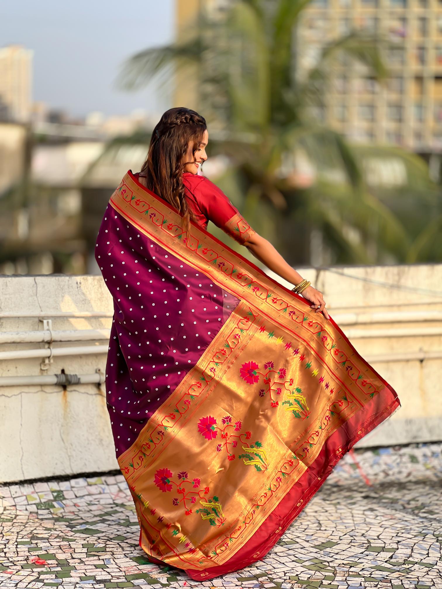 Wine Red Paithani Designer Soft Silk Saree — alternate view