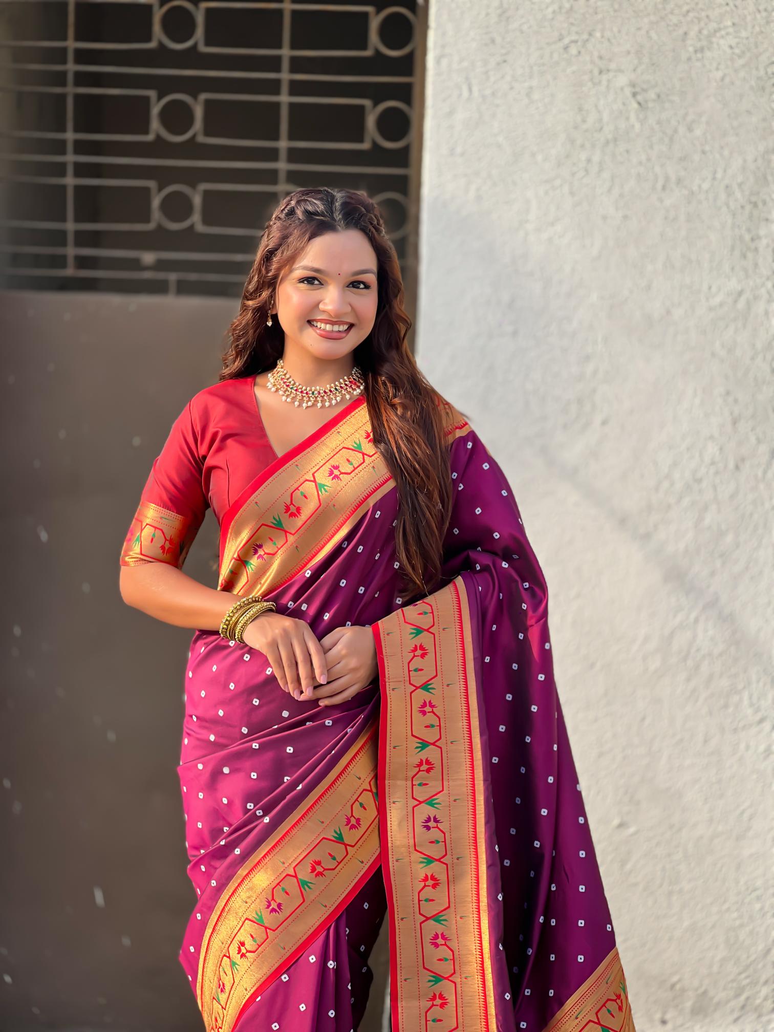 Wine Red Paithani Designer Soft Silk Saree