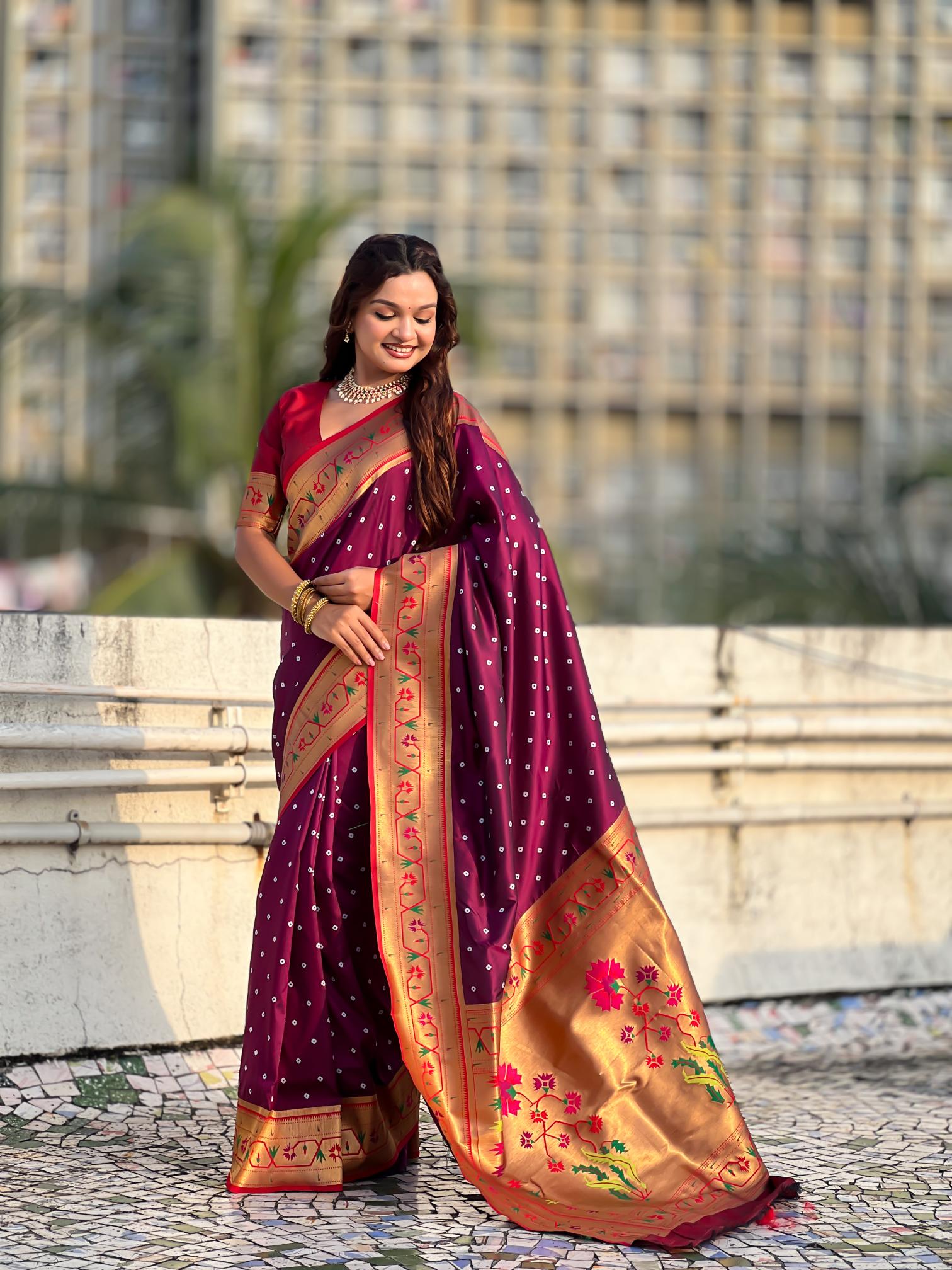 Wine Red Paithani Designer Soft Silk Saree