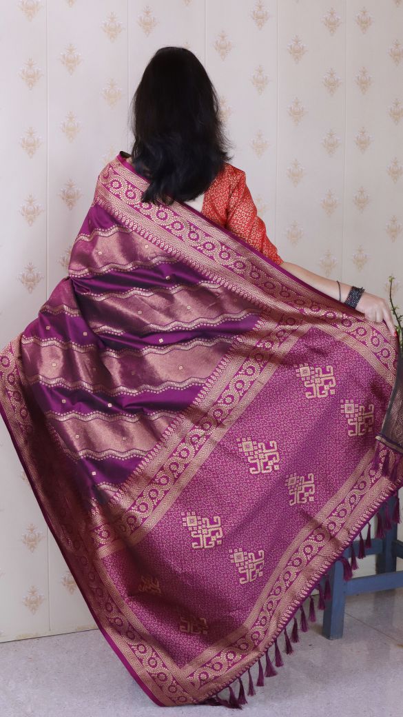 Wine Red Soft Silk Zari Designer Saree — alternate view