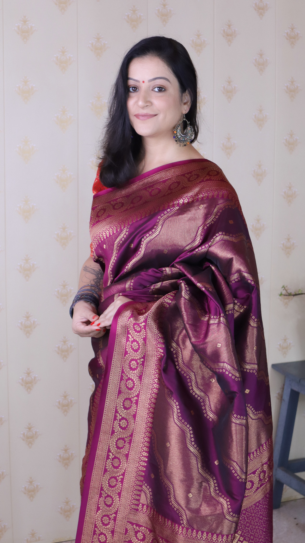 Wine Red Soft Silk Zari Designer Saree