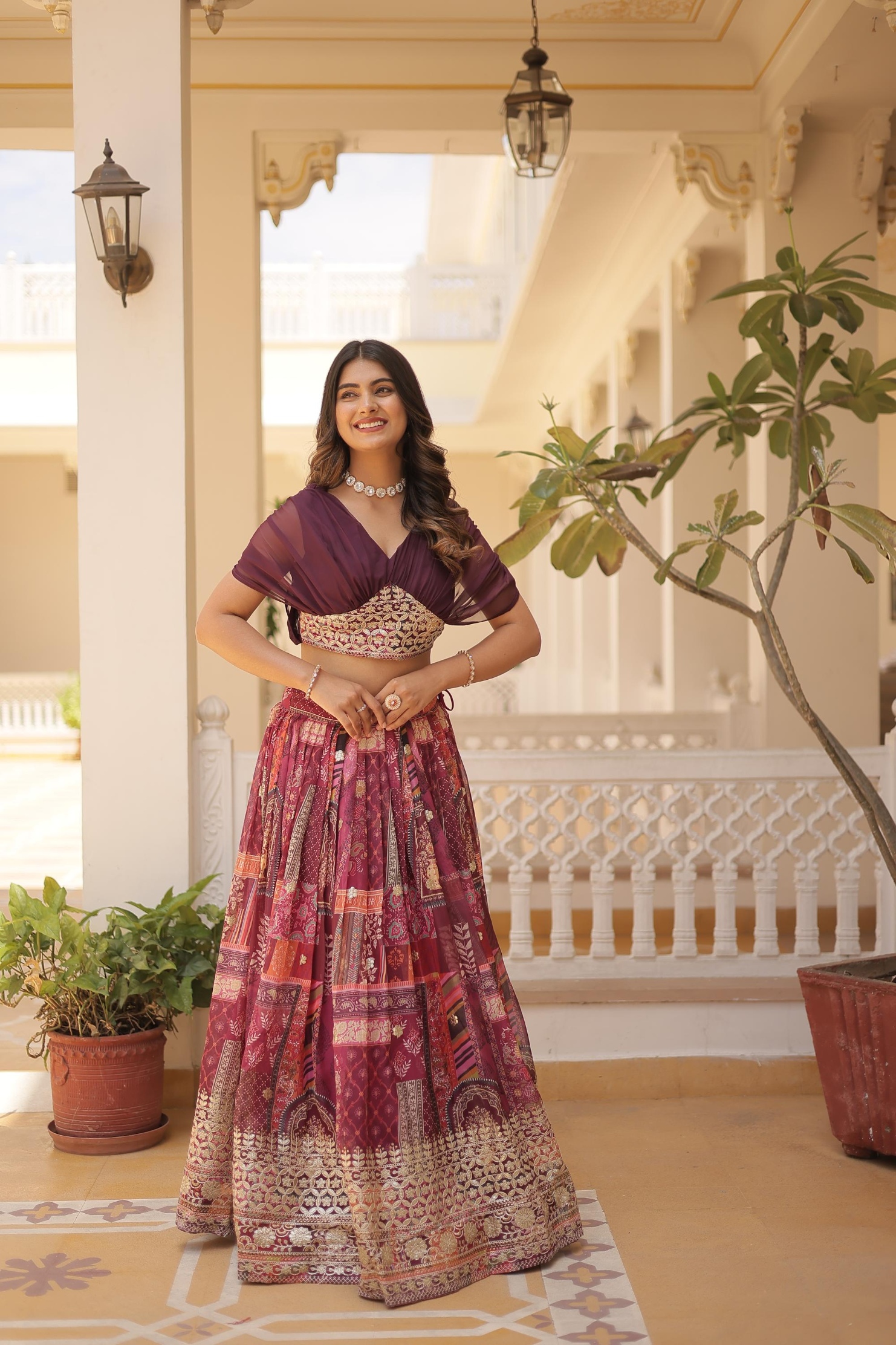 Wine Russian Silk Lehenga Choli
