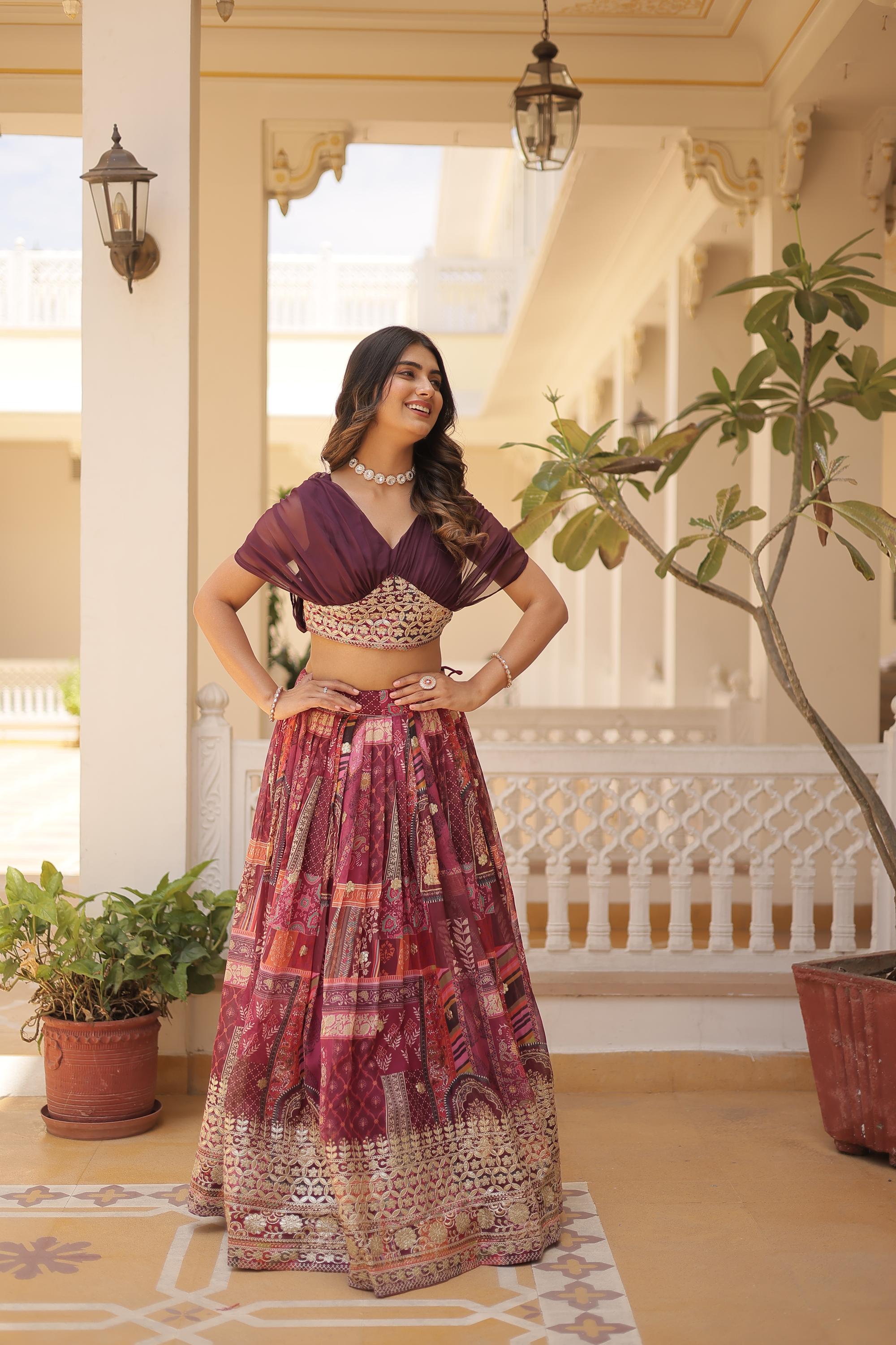 Wine Russian Silk Lehenga Choli