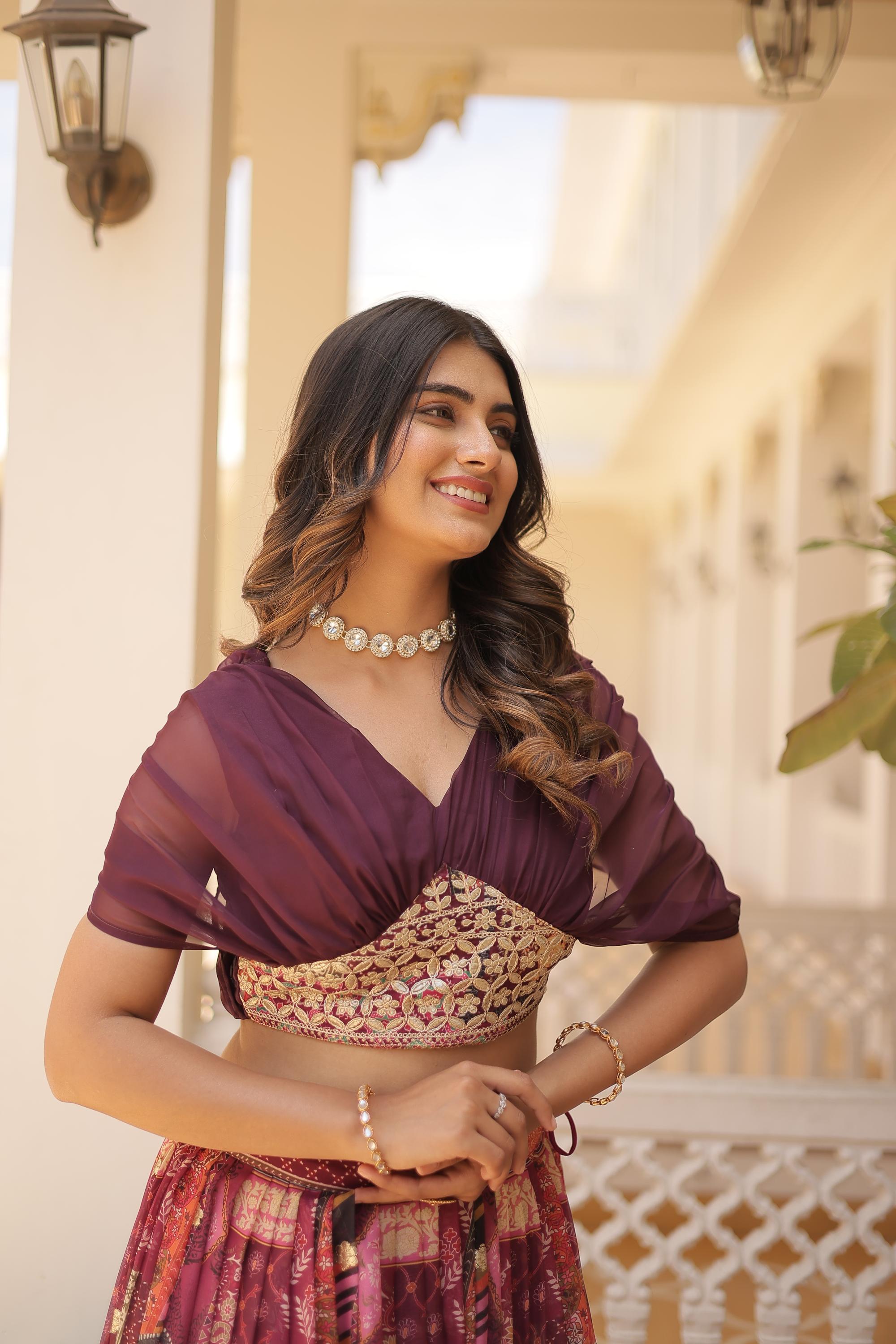 Wine Russian Silk Lehenga Choli