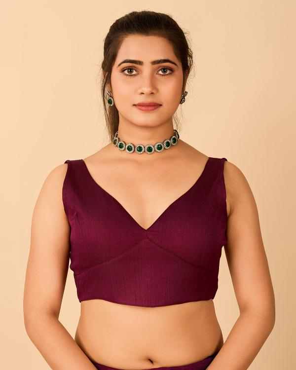 Wine Satin Readymade Blouse