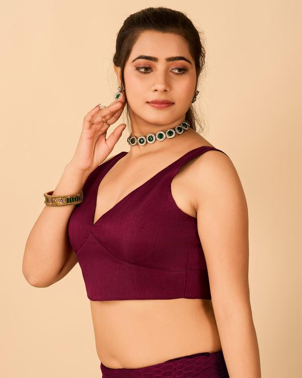 Wine Satin Readymade Blouse