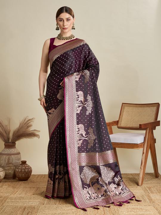 Wine Satin Silk Saree