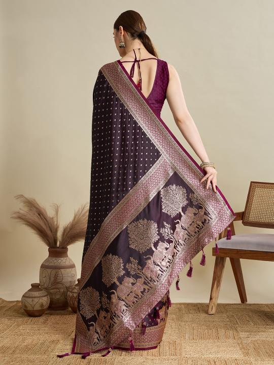 Wine Satin Silk Saree — alternate view