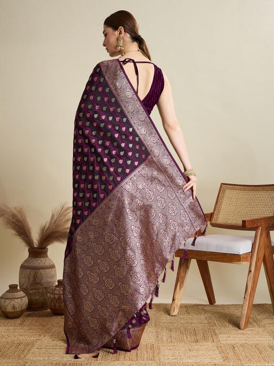 Wine Satin Silk Saree — alternate view