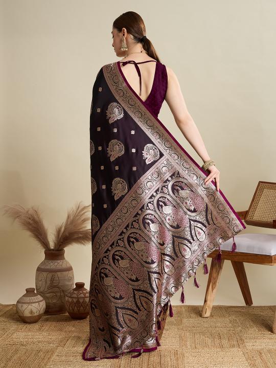 Wine Satin Silk Saree — alternate view
