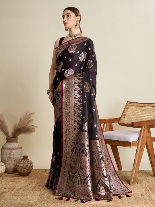Wine Satin Silk Saree
