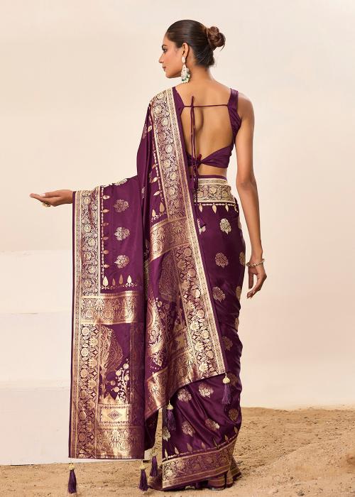 Wine Satin Silk Saree — alternate view