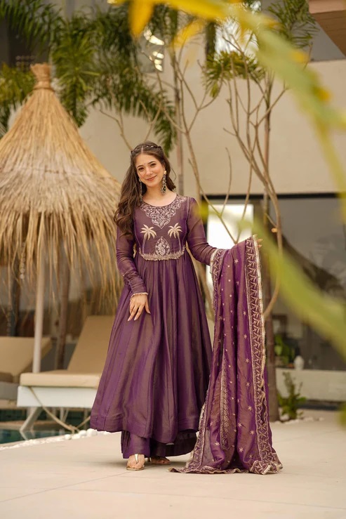 Wine Shimmer Readymade Suits