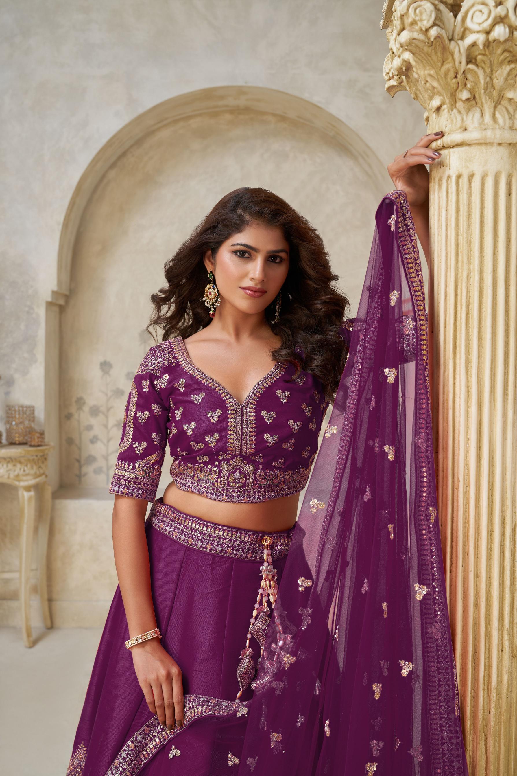 Wine Silk Lehenga Choli