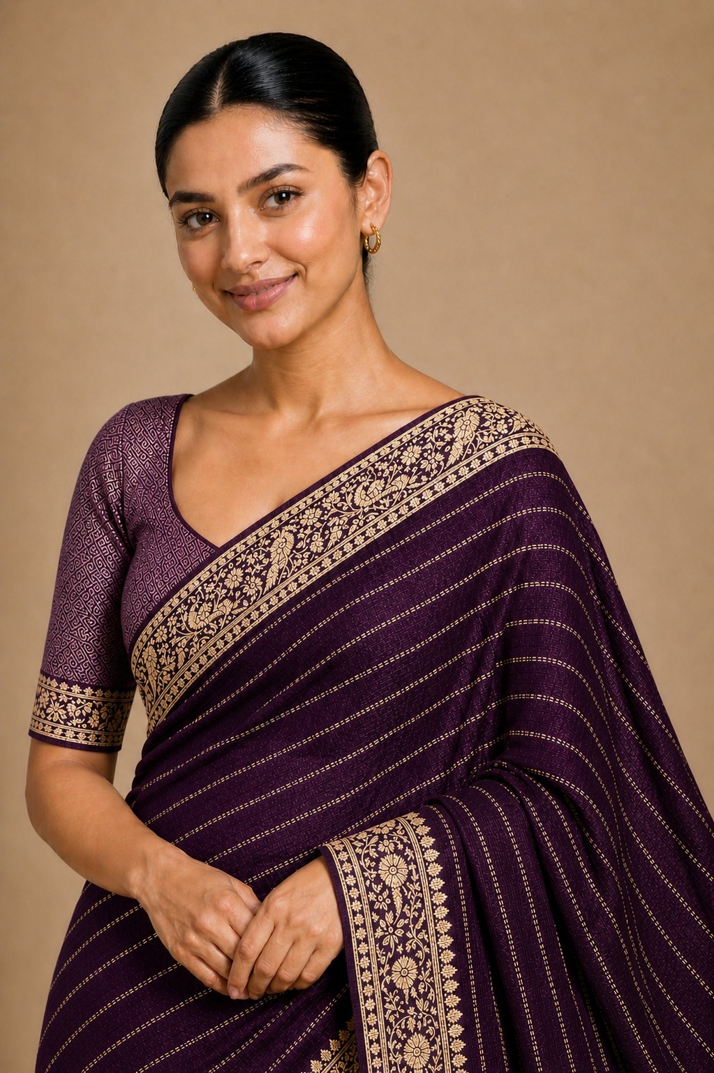 Wine Stripe Woven Chiffon Saree