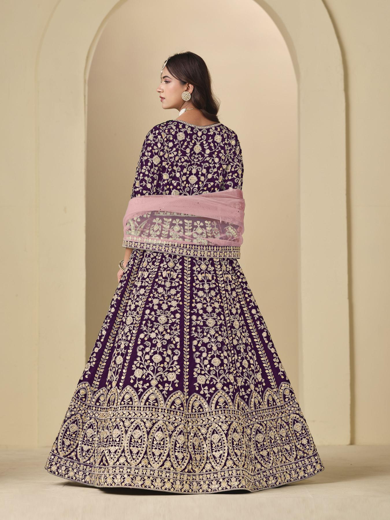Wine Velvet Designer Embroidered Anarkali Suit — alternate view