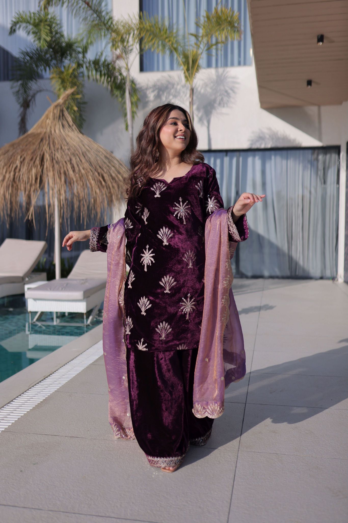 Wine Velvet Zari Embroidered Salwar Suit