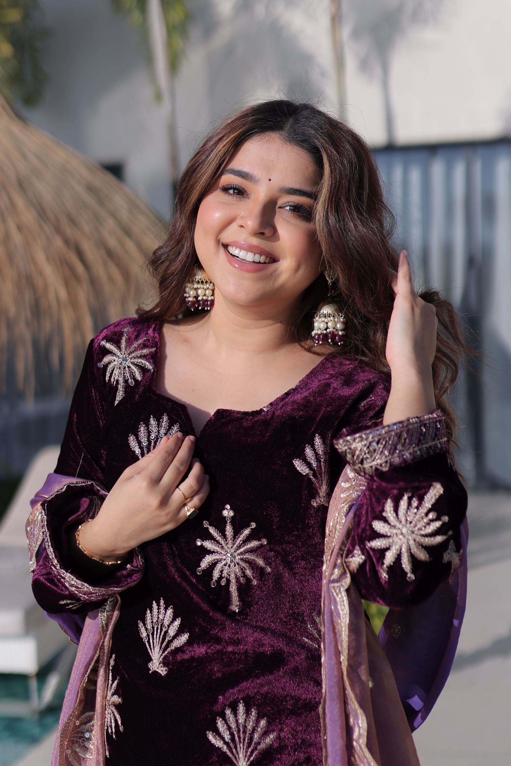 Wine Velvet Zari Embroidered Salwar Suit