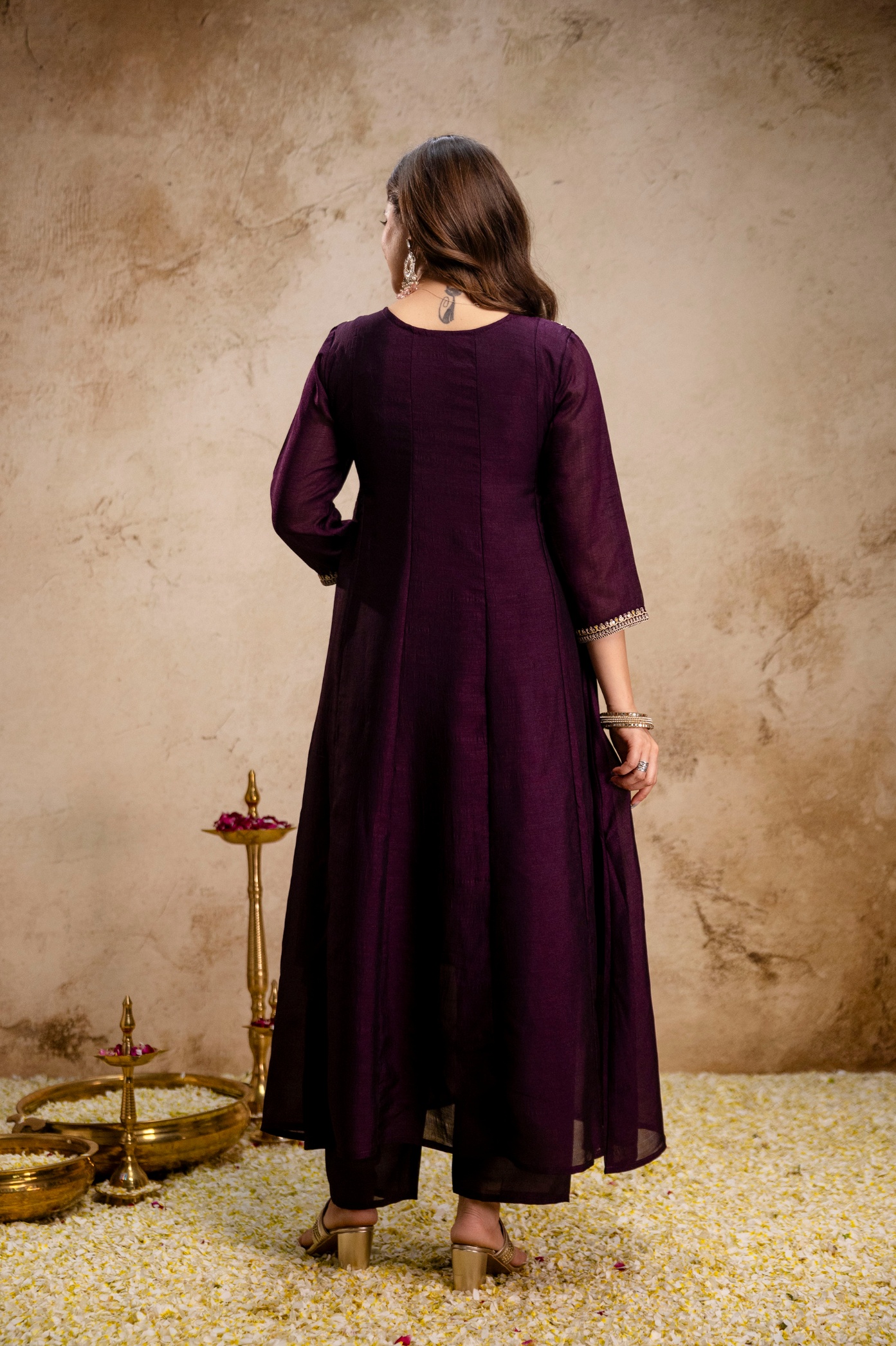 Wine Vichitra Silk Embroidered Kurta Set — alternate view