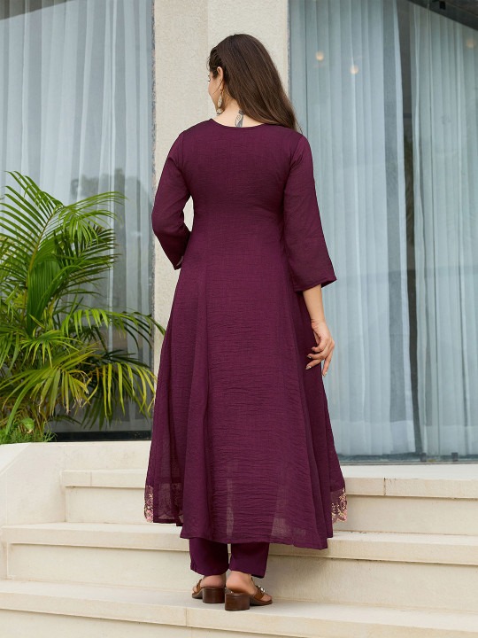 Wine Vichitra Silk Embroidered Readymade Suit — alternate view