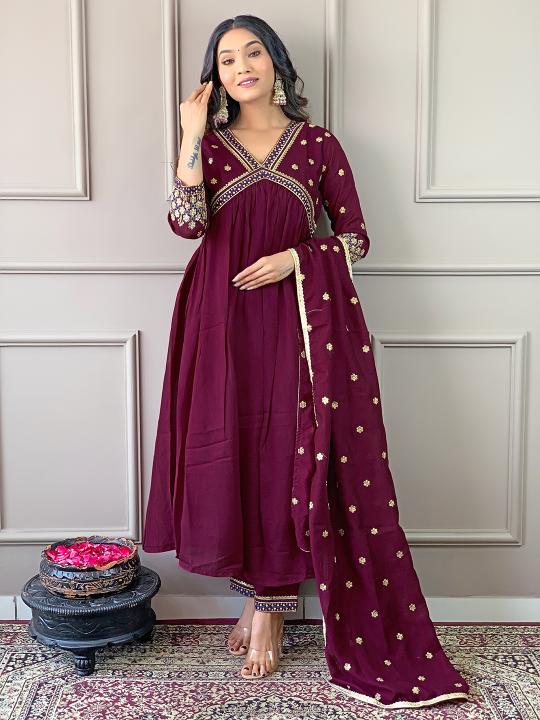 Wine Vichitra Silk Salwar Suit