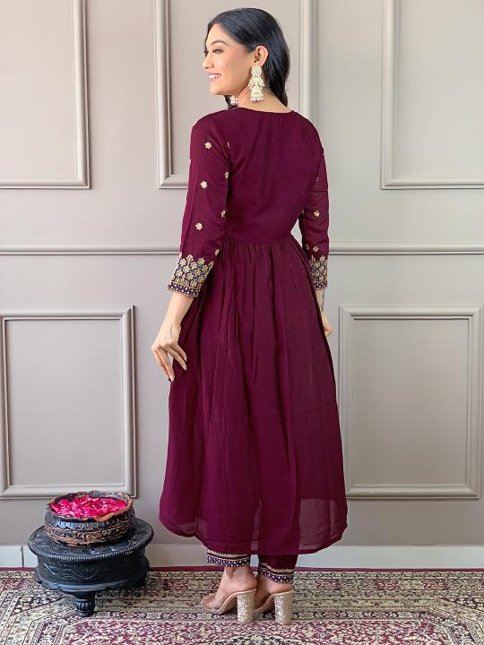 Wine Vichitra Silk Salwar Suit — alternate view