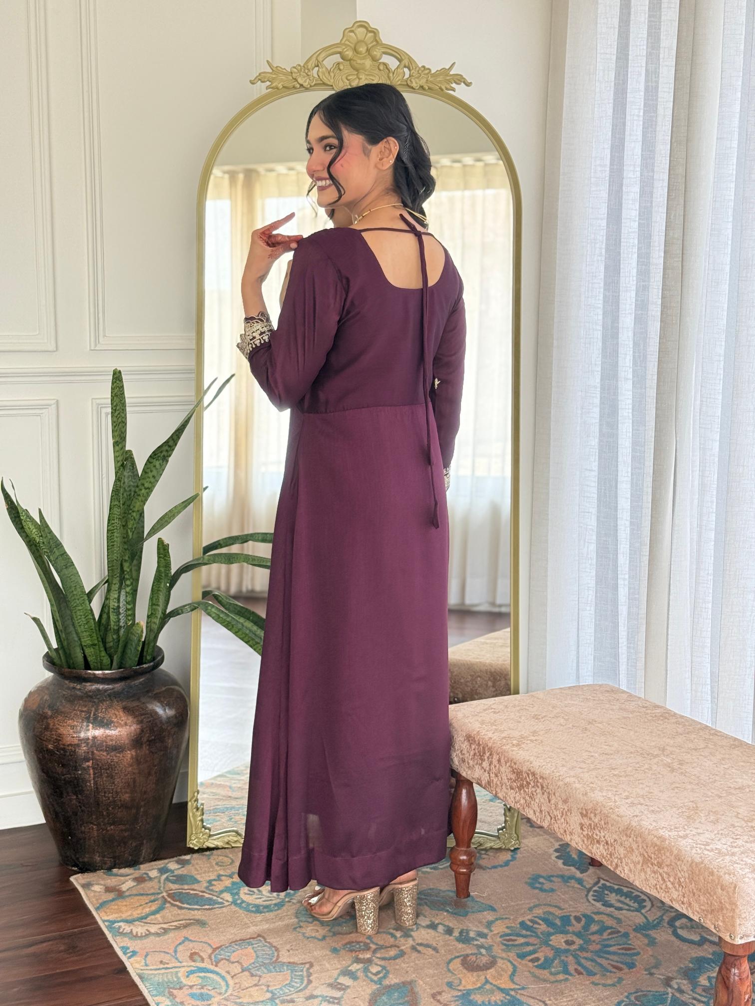 Wine Vichitra Silk Straight Pant Suit