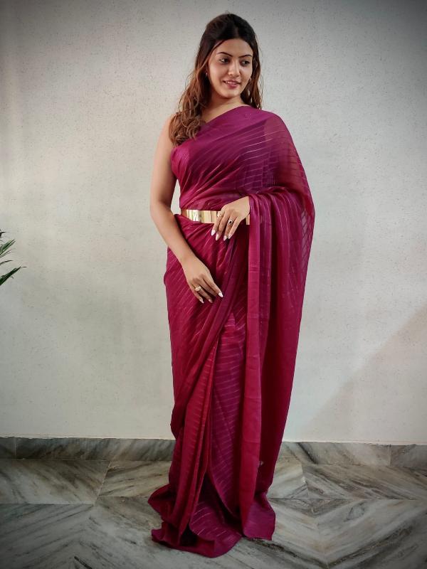 Wine Viscose Ready To Wear Saree