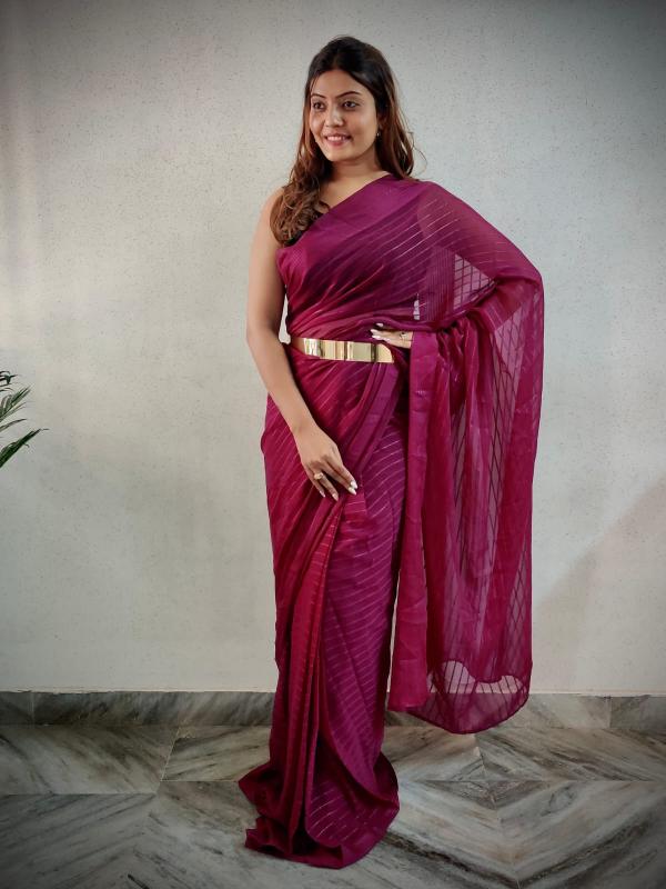 Wine Viscose Ready To Wear Saree — alternate view