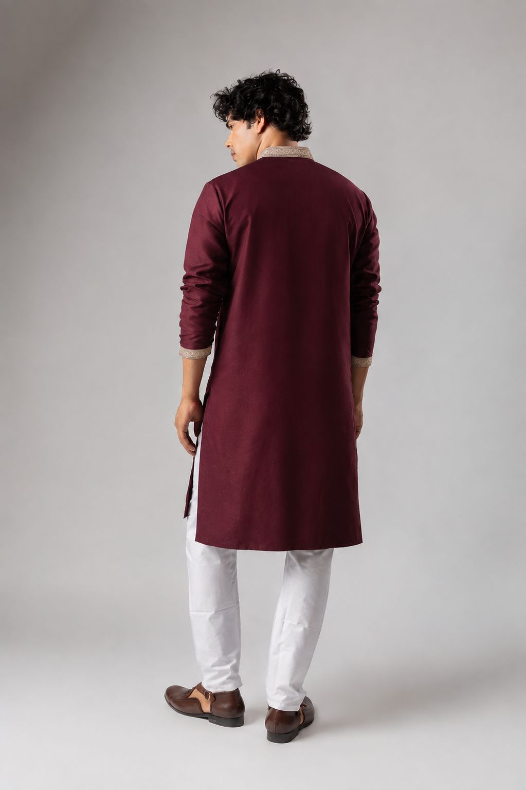 Wine Viscose Silk Paisley Kurta Pyjama — alternate view