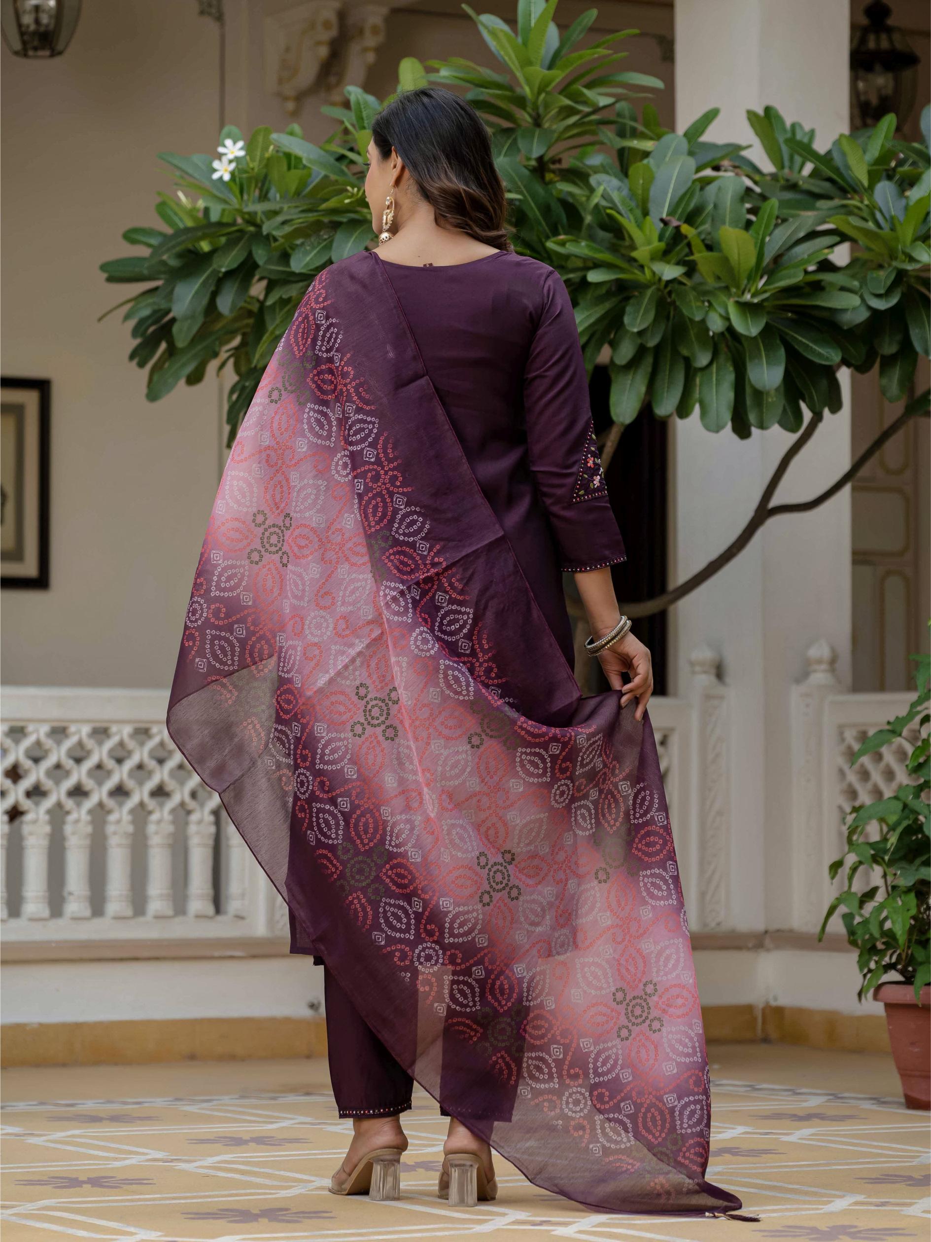 Wine Wine Roman Silk Salwar Suit — alternate view