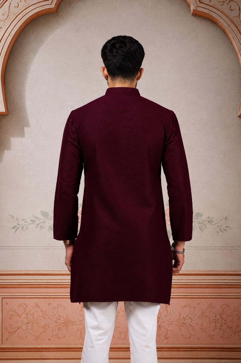 Wine Woven Cotton Kurta Pyjama — alternate view