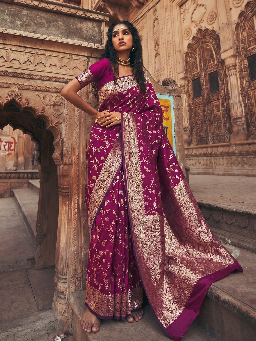 Wine Woven Jacquard Art Silk Saree