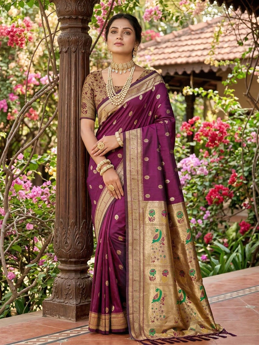 Wine Woven Soft Silk Saree