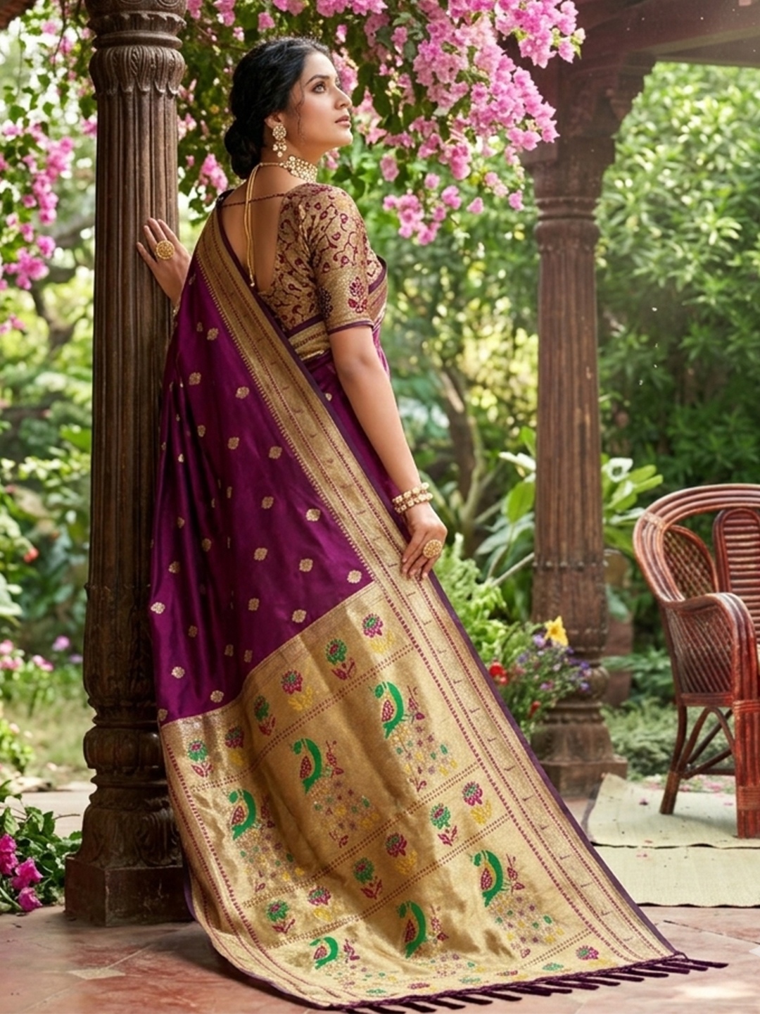 Wine Woven Soft Silk Saree — alternate view